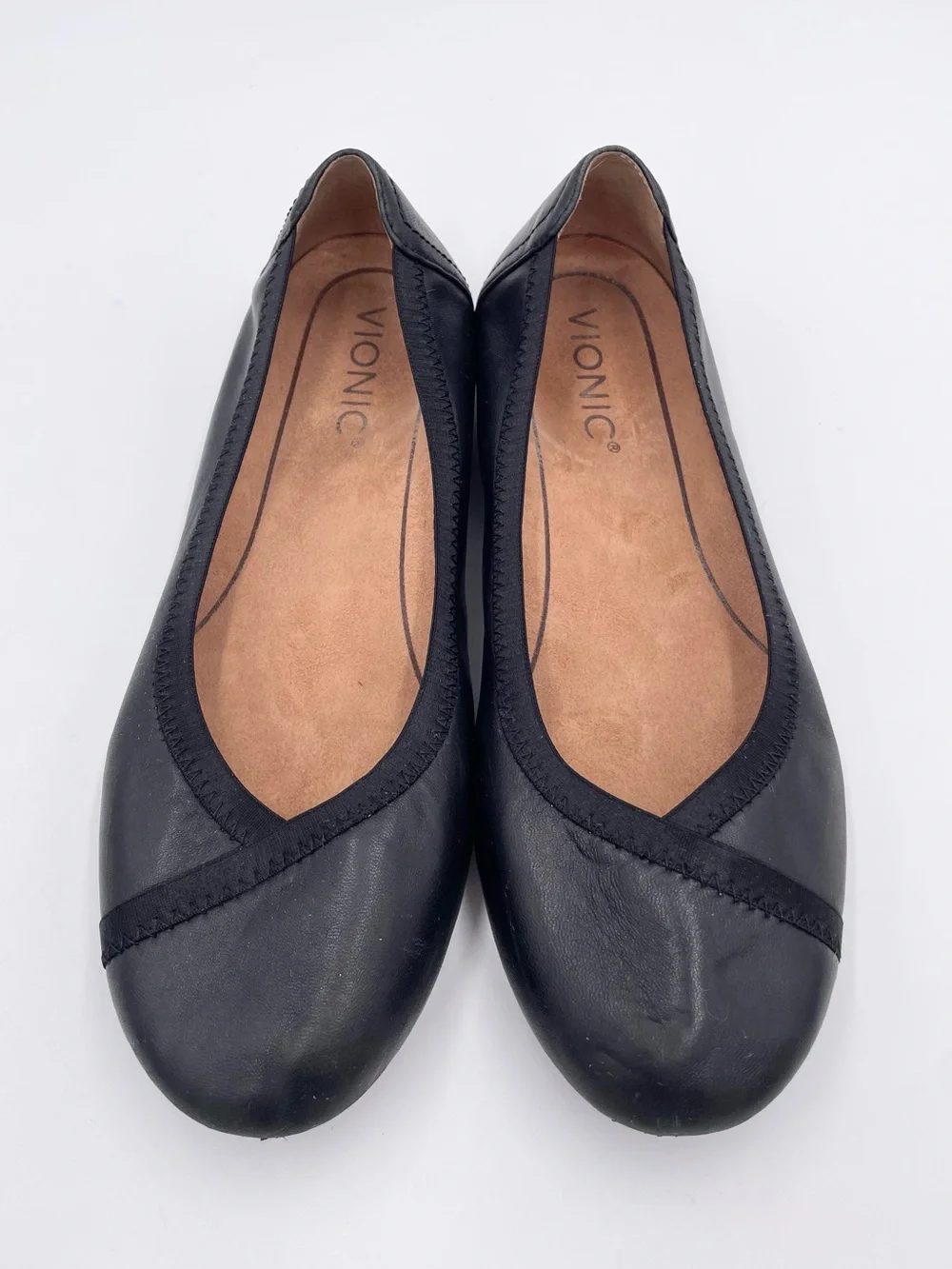 Vionic Caroll Ballet Flats Women's Size 6.5 Black Leather Comfort Shoes Chic